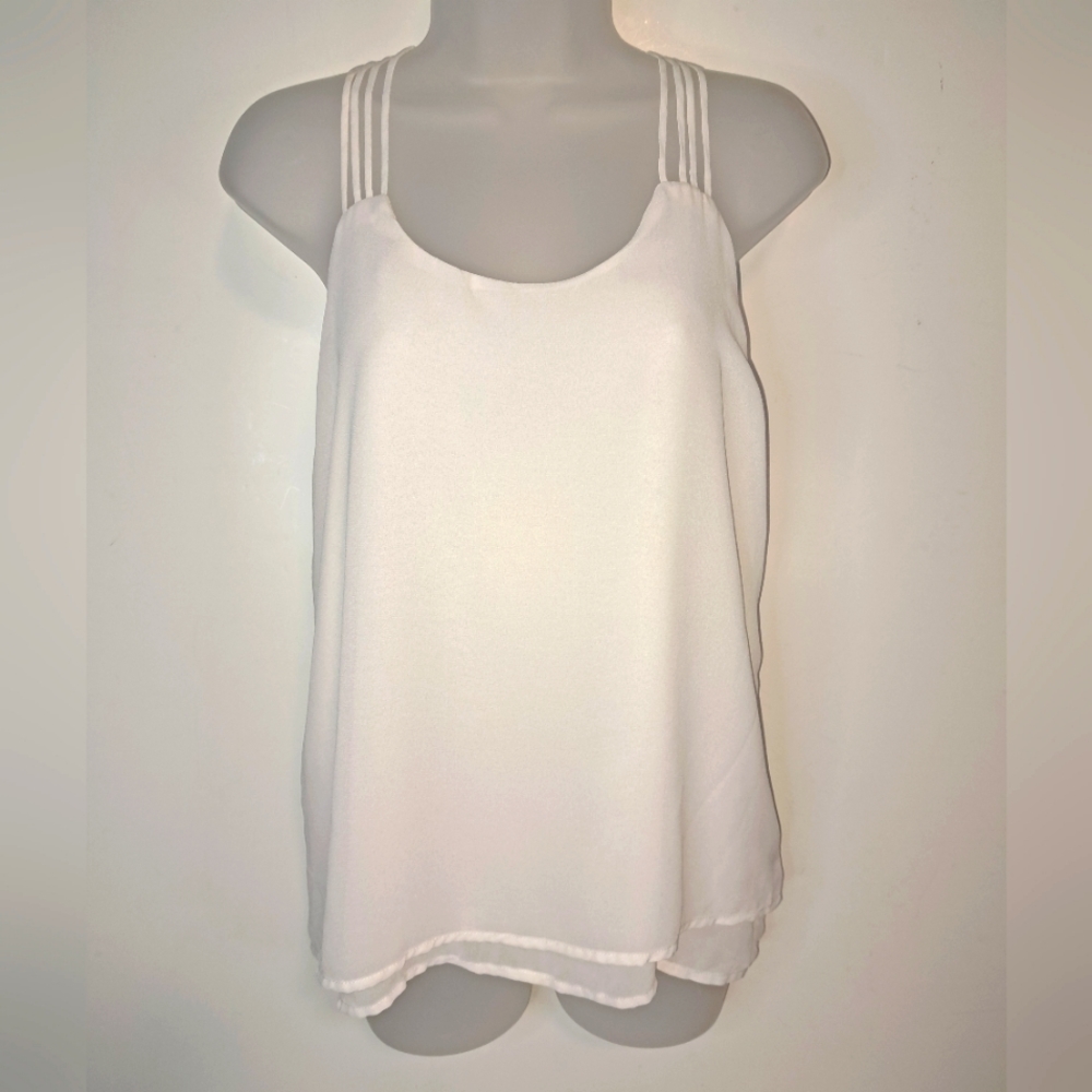 Double Layer Cami Tank Top Multi Criss Cross Spaghetti Straps Medium